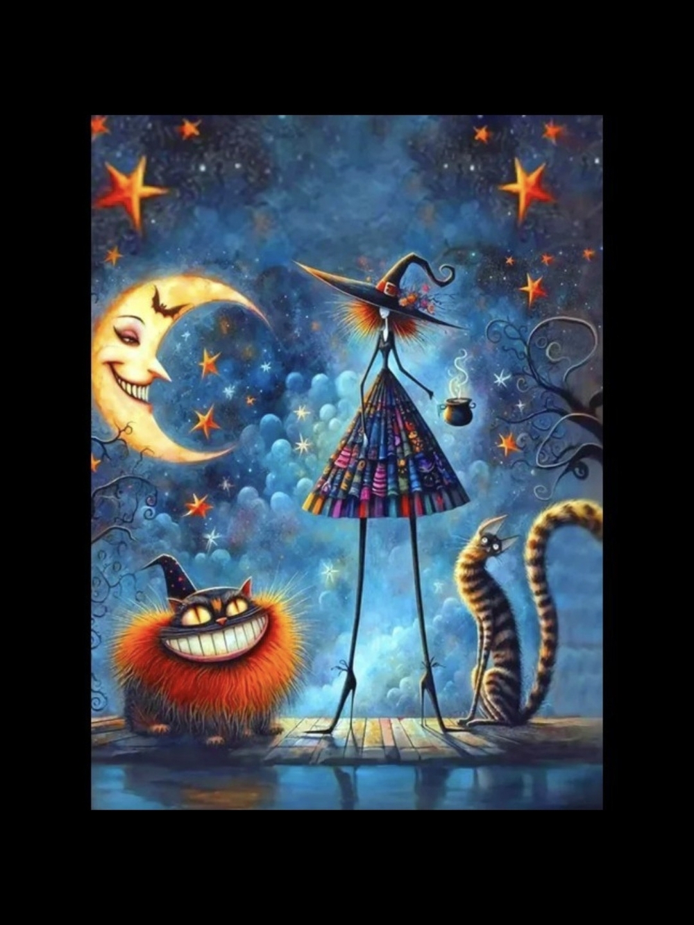 Halloween Witchy Girl Cats Moon Stars 5D Diamond Painting Kit New